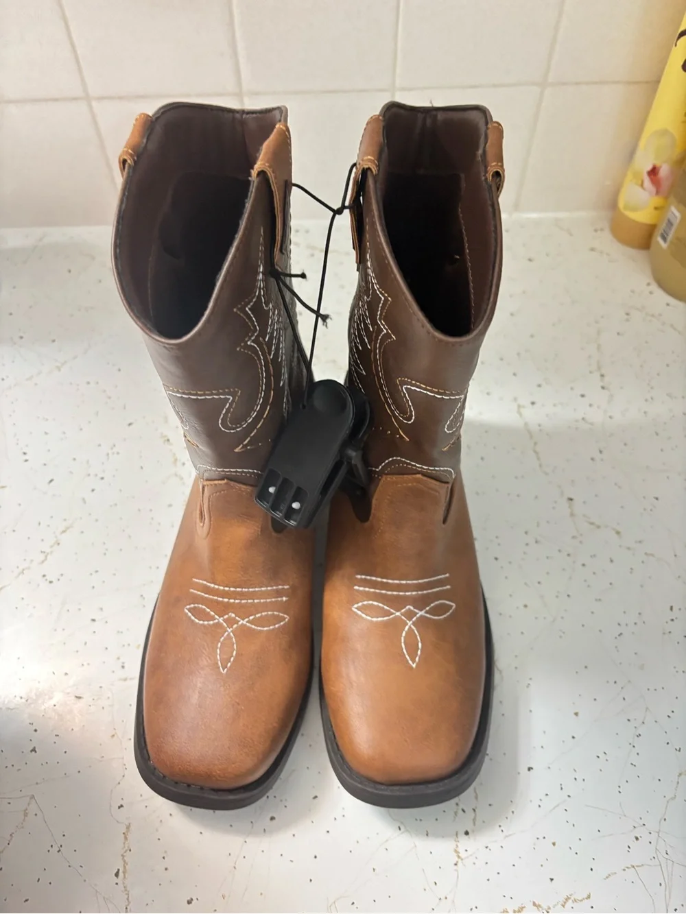 Kids Tan Brown Western Cowboy Boots - Classic Stitch Detail
